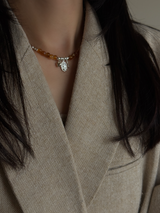 Silver925×天然石｜シトリンチャーム ミニチョーカーネックレス（Reeplushハンドメイド）約36.5cmまたは38cm