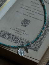 Silver925×天然石｜12月誕生石 トルコ石(ターコイズ) ミニチャーム ネックレス 41cm（Reeplushハンドメイド）