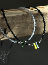 Silver925×天然石｜ポイントトルマリン グレームーンストーン チョーカーネックレス 35cm〜38.5cm（Reeplushハンドメイド）