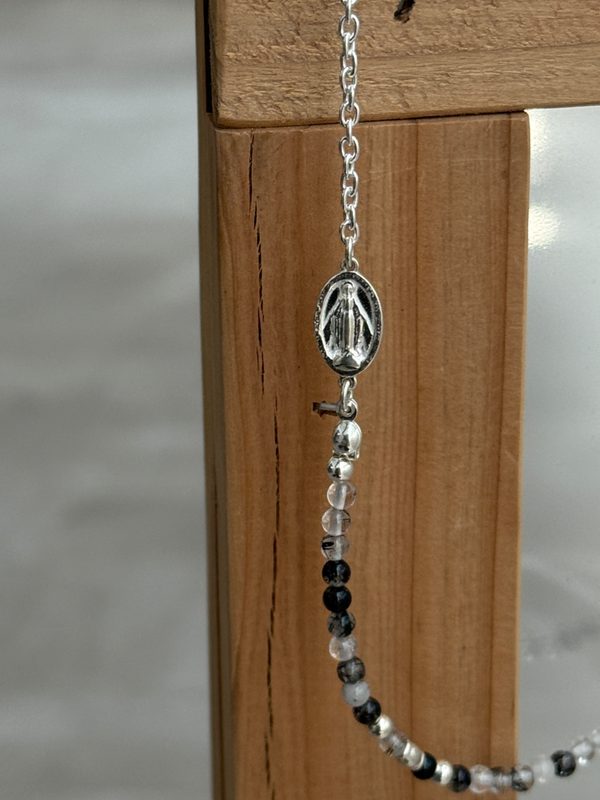 Silver925×天然石｜ブラックルチル チェーン切り替え メダイネックレス（Reeplushハンドメイド）