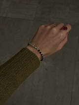 Silver925×天然石｜ダルメシアンジャスパー+オニキス ブレスレット 16.5cm（Reeplushハンドメイド）