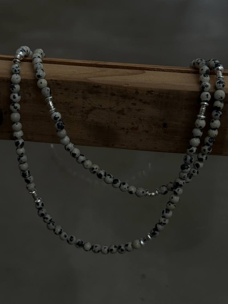 Silver925×天然石｜ダルメシアンジャスパー オペラネックレス/ 約73cm（Reeplushハンドメイド）