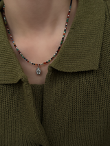 Silver925×天然石｜セブンカラーアゲート オニキス メダイ ネックレス約38.5cm〜42cm（Reeplushハンドメイド）