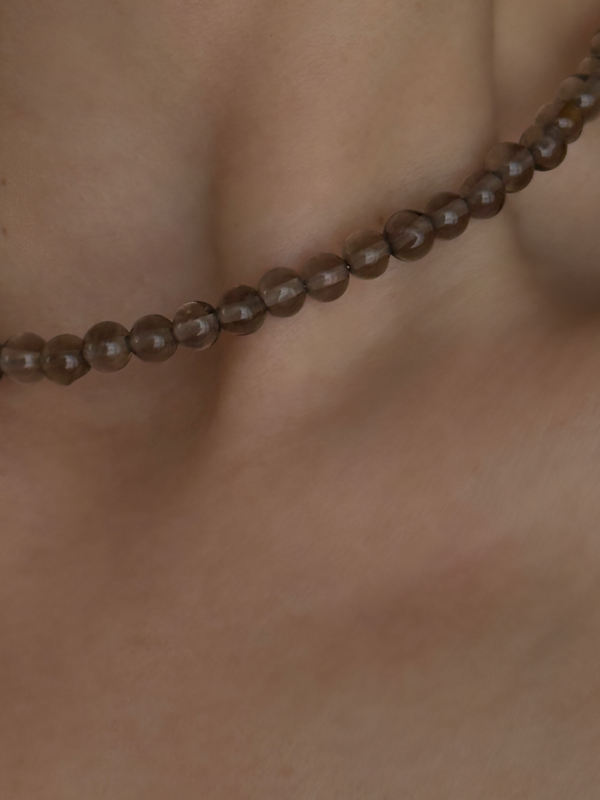 Silver925×天然石｜スモーキークォーツ チョーカーネックレス 37〜40.5cm（Reeplushハンドメイド）
