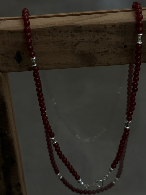 Silver925×天然石｜レッドオニキス オペラネックレス/ 約75cm（Reeplushハンドメイド）