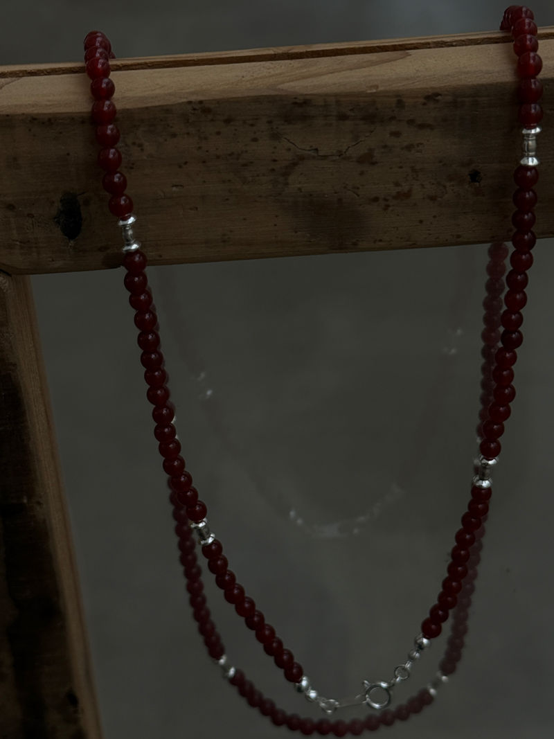 Silver925×天然石｜レッドオニキス オペラネックレス/ 約75cm（Reeplushハンドメイド）