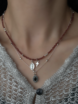 Silver925×天然石｜1月誕生石 ガーネット ミニチャーム ネックレス 41cmまたは41cm+アジャスター4.5cm（Reeplushハンドメイド）