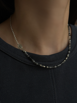 Silver925×天然石｜ブラックルチル チェーン切り替え メダイネックレス（Reeplushハンドメイド）