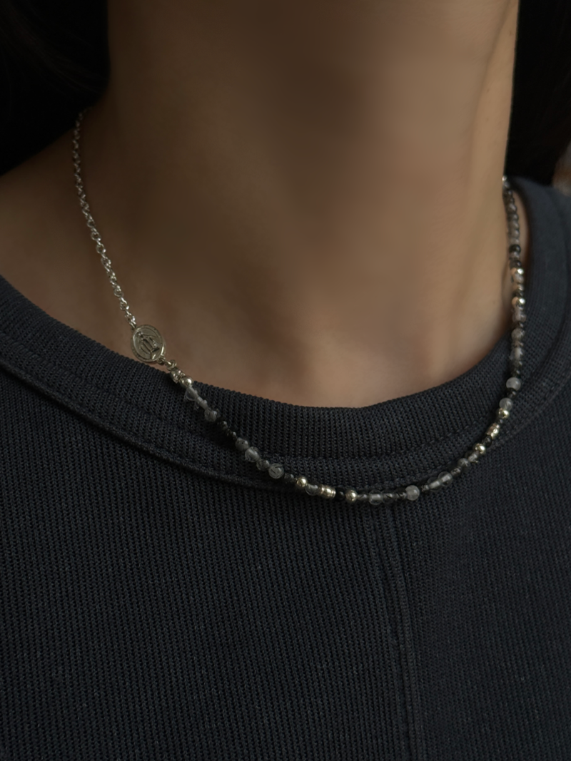 Silver925×天然石｜ブラックルチル チェーン切り替え メダイネックレス（Reeplushハンドメイド）