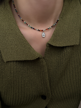 Silver925×天然石｜セブンカラーアゲート オニキス メダイ ネックレス約38.5cm〜42cm（Reeplushハンドメイド）