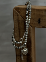 Silver925×天然石｜ダルメシアンジャスパー ハートトップネックレス（Reeplushハンドメイド）ハート着脱可