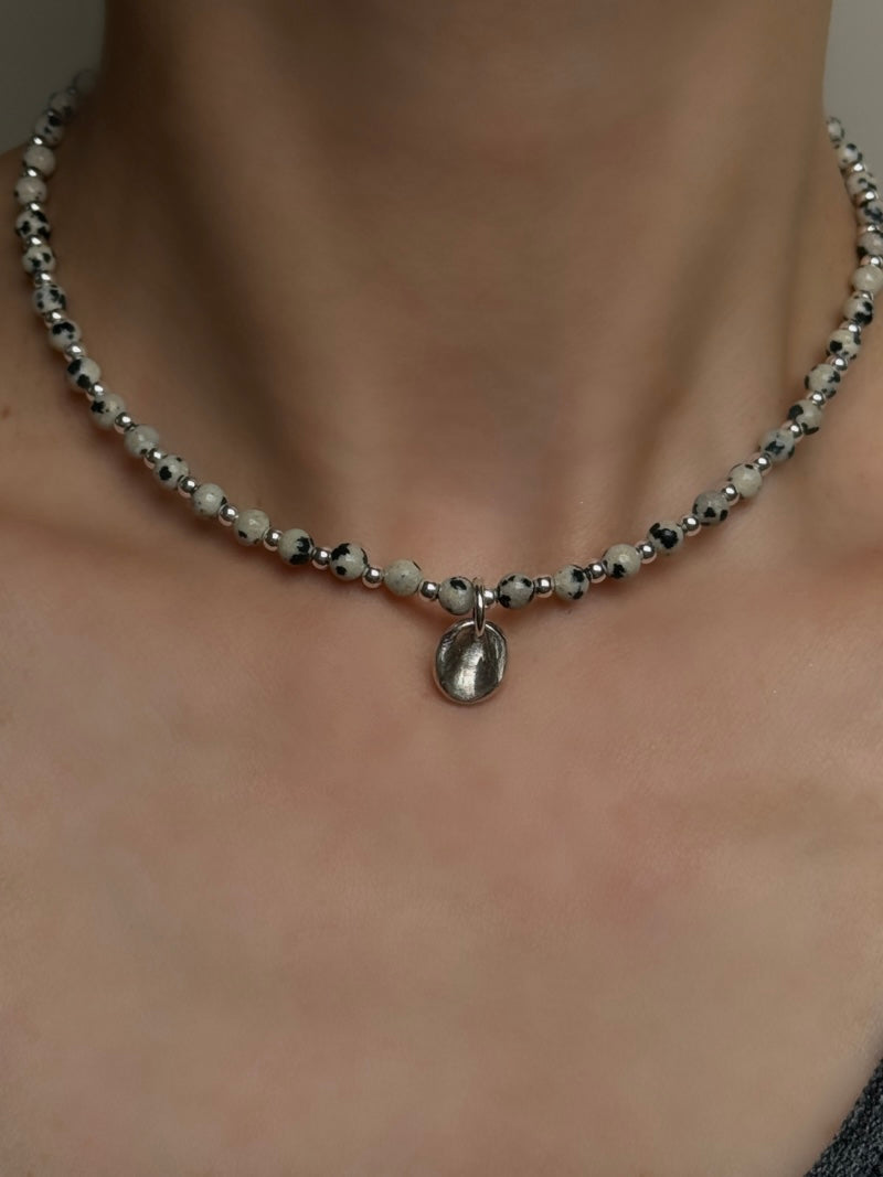 Silver925×天然石｜ダルメシアンジャスパー チョーカーネックレス 36cm〜41cm（Reeplushハンドメイド）