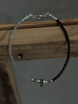 Silver925×天然石｜ポイントトルマリン グレームーンストーン×オニキス ブレスレット（Reeplushハンドメイド）