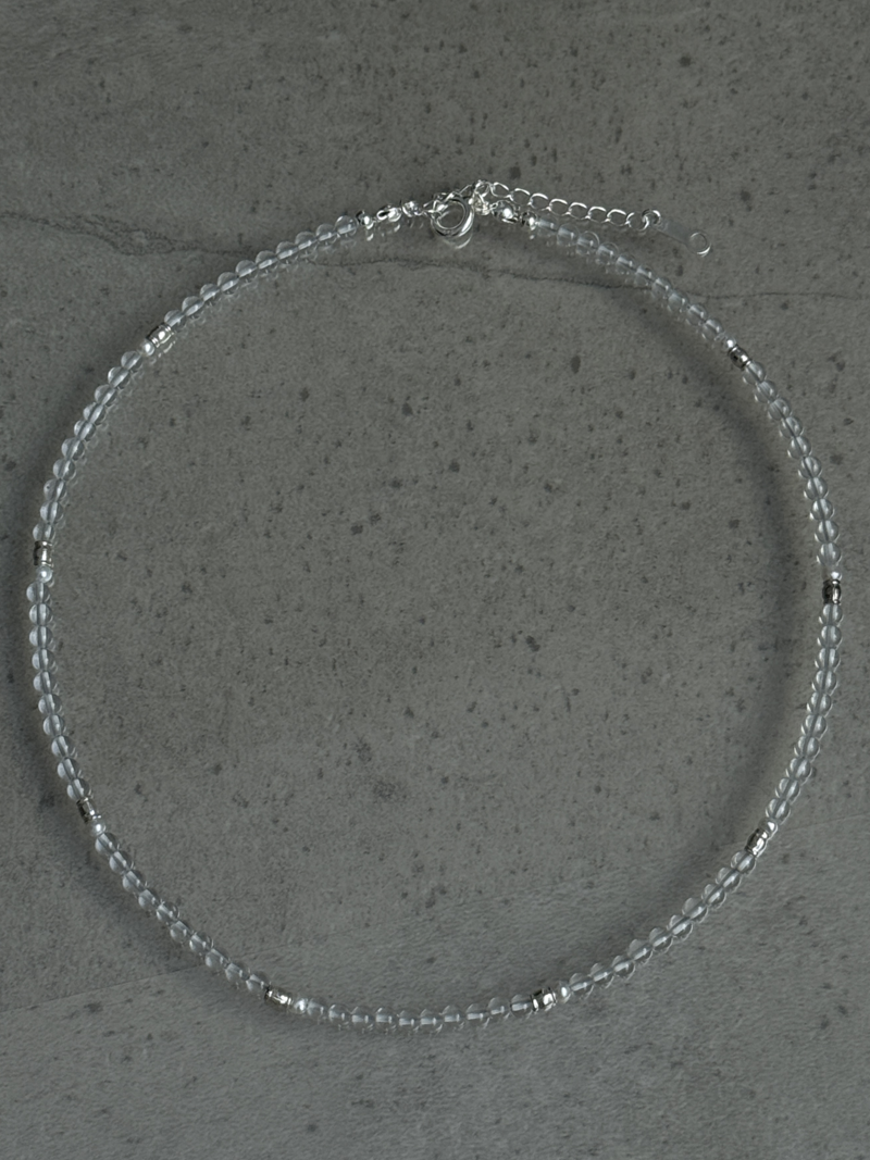 Silver925×天然石｜ロッククリスタル +パール チョーカーネックレス（Reeplushハンドメイド）