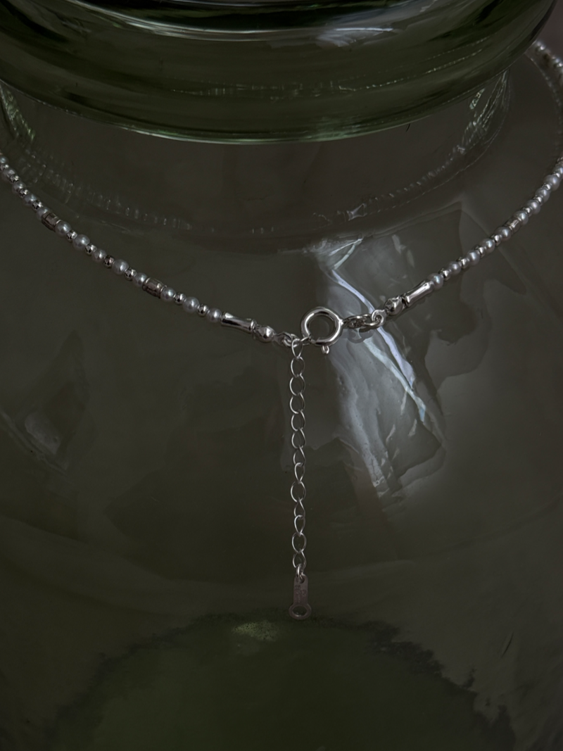 Silver925×天然石｜2.8mm バロックパールチョーカー ネックレス37.5cm〜42cm（Reeplushハンドメイド）軽量チャーム追加可能