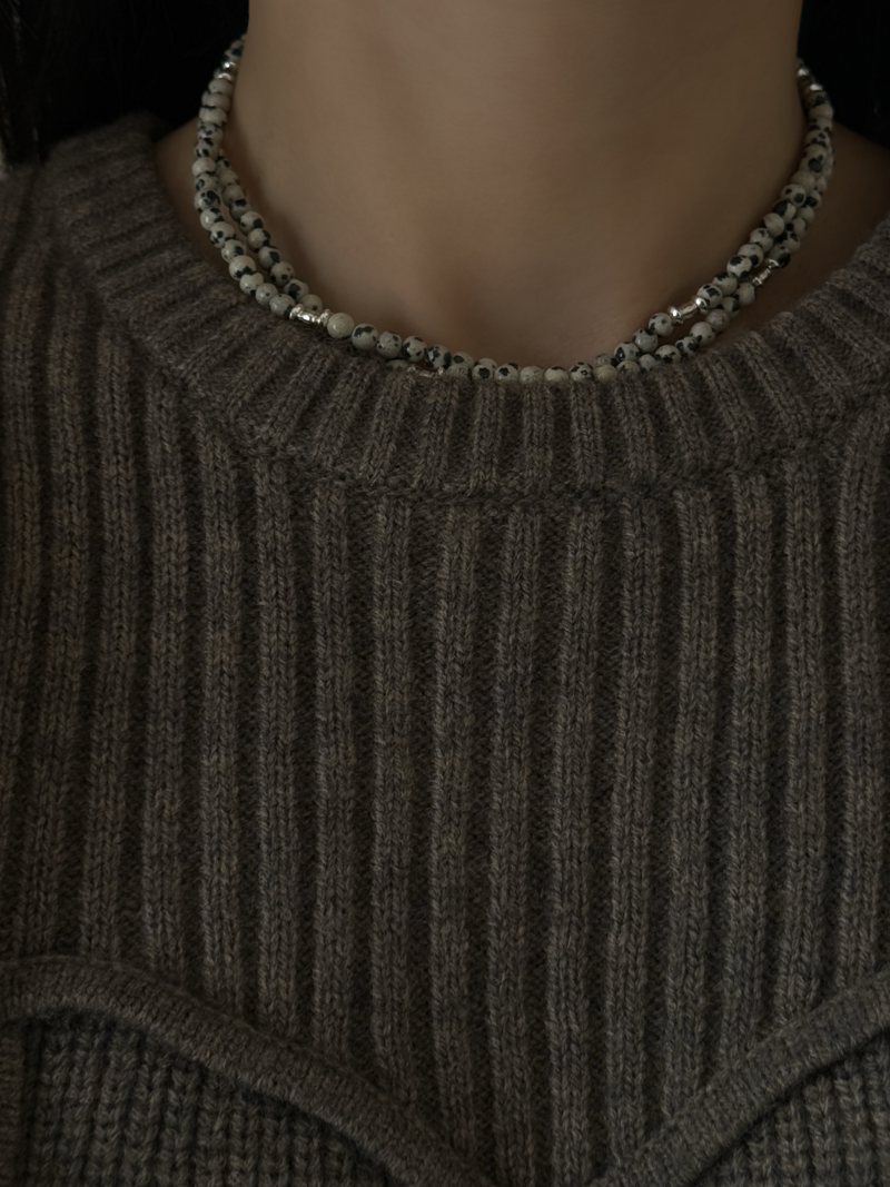 Silver925×天然石｜ダルメシアンジャスパー オペラネックレス/ 約73cm（Reeplushハンドメイド）