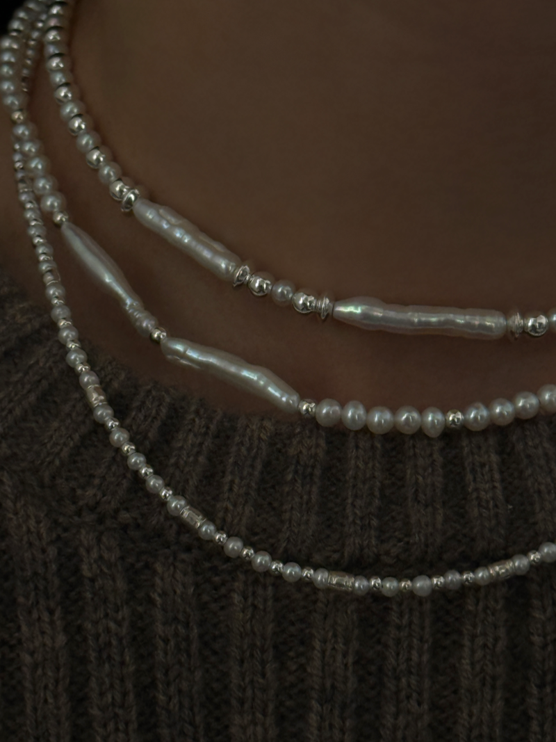 Silver925×天然石｜2.8mm バロックパールチョーカー ネックレス37.5cm〜42cm（Reeplushハンドメイド）軽量チャーム追加可能