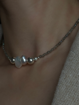 Silver925×天然石｜ラブラドライトとバロックパールのチョーカーネックレス（Reeplushハンドメイド）