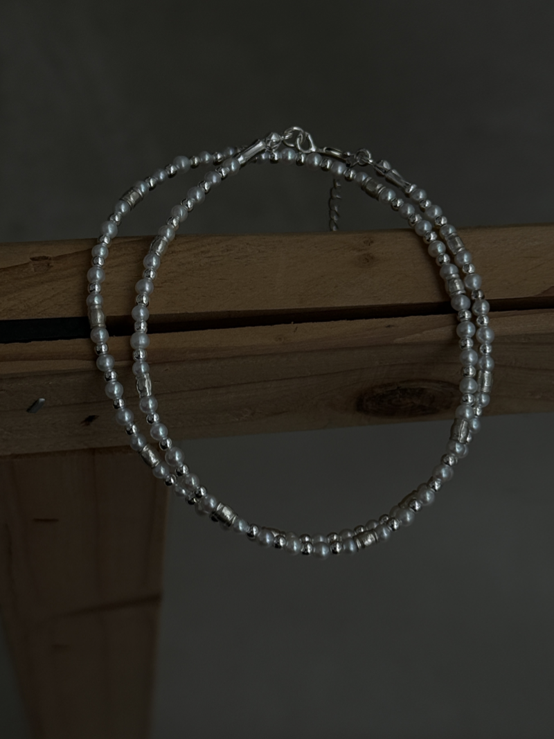 Silver925×天然石｜2.8mm バロックパールチョーカー ネックレス37.5cm〜42cm（Reeplushハンドメイド）軽量チャーム追加可能