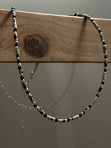 Silver925×天然石｜ダルメシアンジャスパー+オニキス チョーカーネックレス 37.5cm〜41cm（Reeplushハンドメイド）