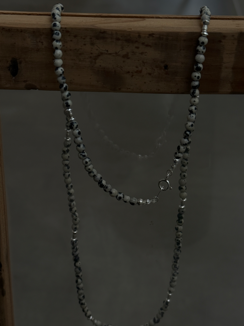 Silver925×天然石｜ダルメシアンジャスパー オペラネックレス/ 約73cm（Reeplushハンドメイド）
