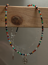 Silver925×天然石｜セブンカラーアゲート オニキス メダイ ネックレス約38.5cm〜42cm（Reeplushハンドメイド）