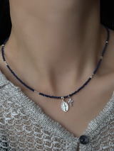 Silver925×天然石｜12月誕生石 ラピスラズリ ミニチャーム ネックレス（Reeplushハンドメイド）