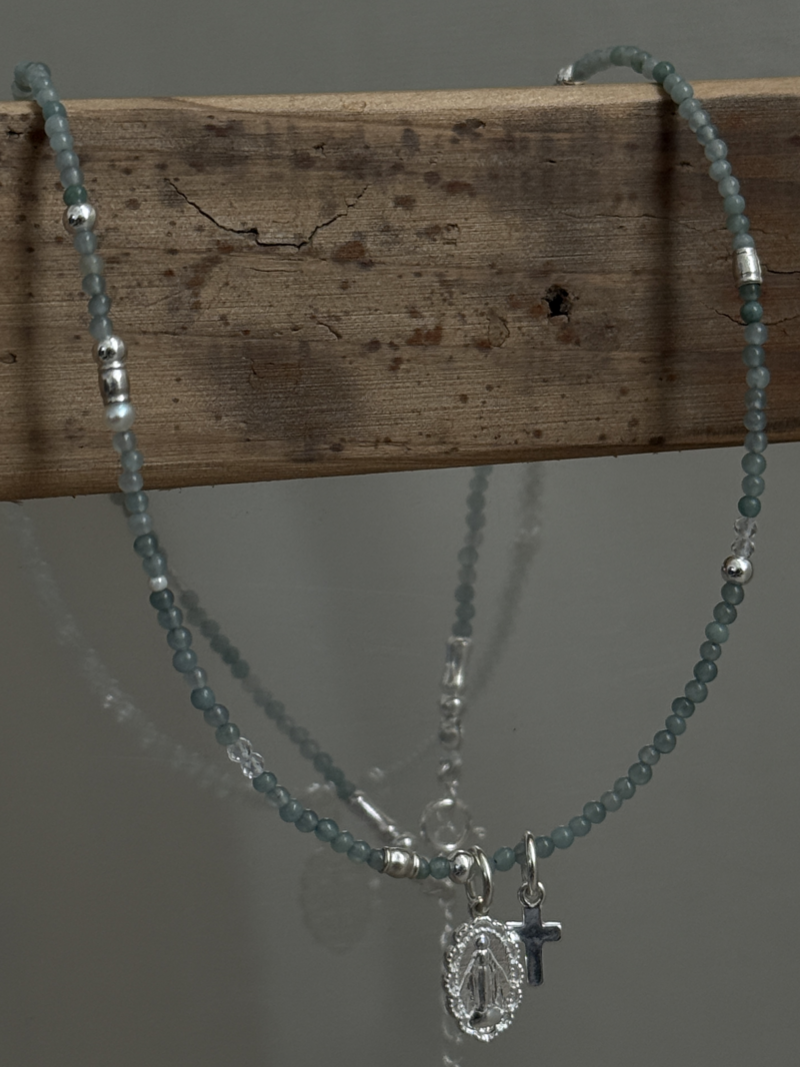 Silver925×天然石｜5月誕生石 ジェイダイト ミニチャーム ネックレス（Reeplushハンドメイド）