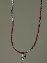 Silver925×天然石｜1月誕生石 ガーネット ミニチャーム ネックレス 41cmまたは41cm+アジャスター4.5cm（Reeplushハンドメイド）