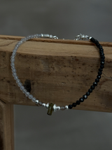 Silver925×天然石｜ポイントトルマリン グレームーンストーン×オニキス ブレスレット（Reeplushハンドメイド）