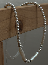 Silver925×天然石｜バロックパールチョーカー ネックレス36cm〜40.5cm（Reeplushハンドメイド）