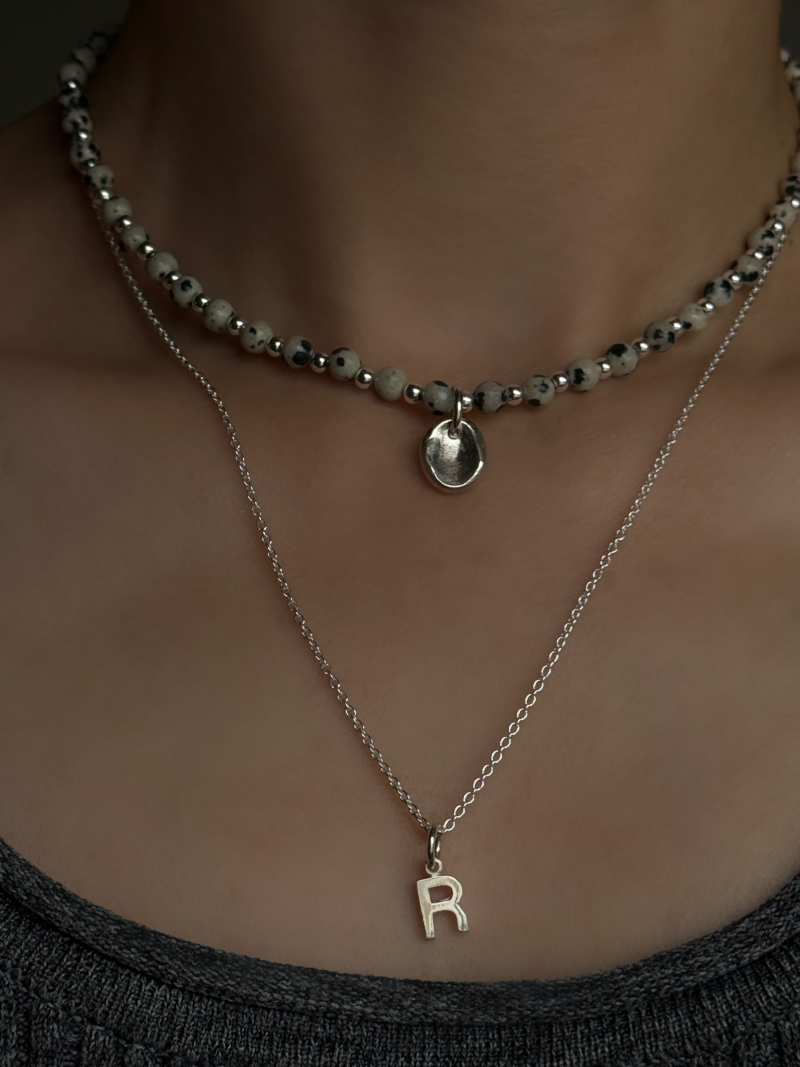 Silver925×天然石｜ダルメシアンジャスパー チョーカーネックレス 36cm〜41cm（Reeplushハンドメイド）