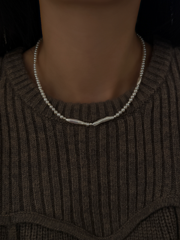 Silver925×天然石｜アシンメトリーバロックパールチョーカー ネックレス37.5cm〜42cm（Reeplushハンドメイド）
