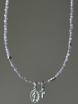 Silver925×天然石｜9月誕生石 クンツァイト ミニチャーム ネックレス 41cm（Reeplushハンドメイド）