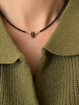 Silver925×天然石｜ポイントトルマリン オニキス チョーカーネックレス 35cm〜38.5cm（Reeplushハンドメイド）