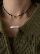 Silver925×天然石｜ポイントトルマリン オニキス チョーカーネックレス 35cm〜38.5cm（Reeplushハンドメイド）