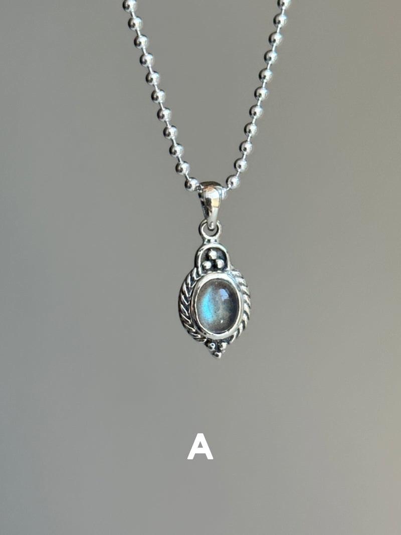 【MOMOMOON】Labradorite twist Oval stone pendant top 22mm