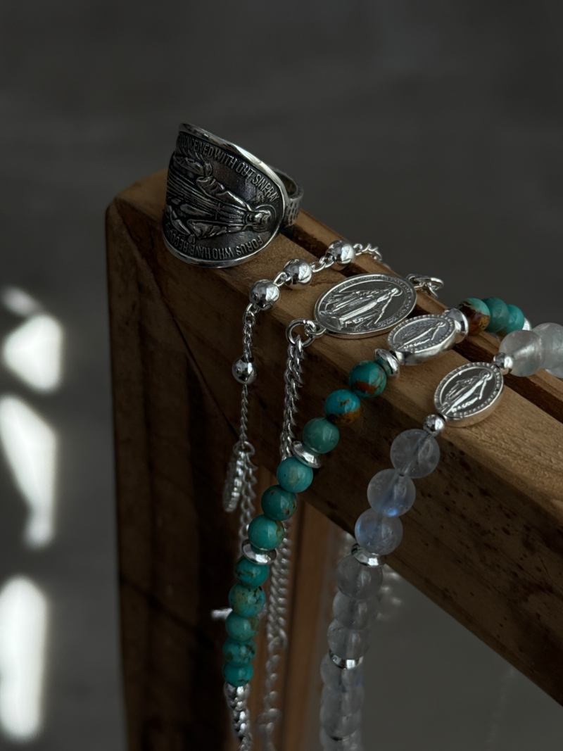 再入荷】Silver925×天然石|ターコイズ×メダイ ブレスレット 再入荷】Silver925×天然石|ターコイズ×メダイ ブレスレット