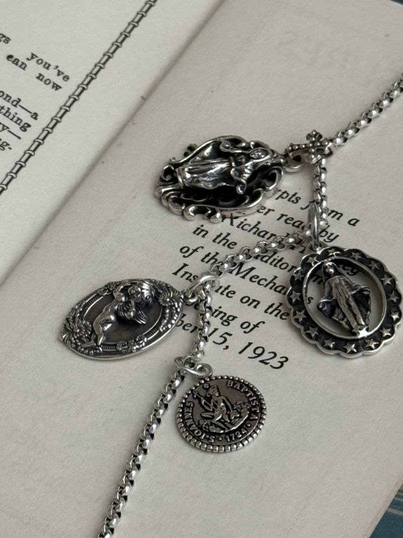 ヴィンテージ メダイ シルバー ネックレス SILVER 燻し加工 マリア像