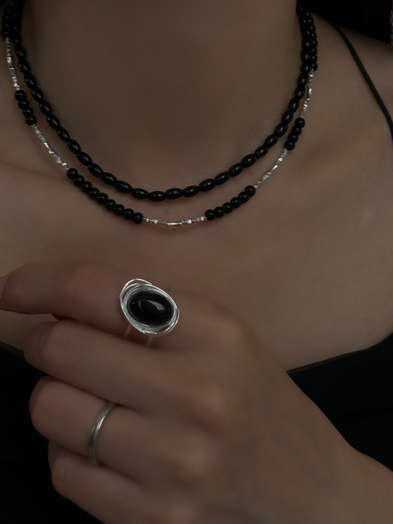Onyx×silver beads Necklace